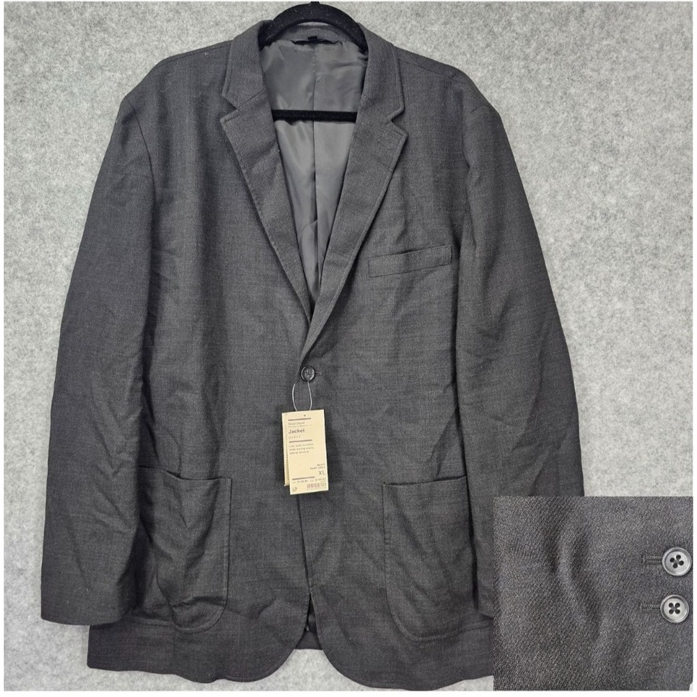 MUJI Wool Jacket Mens Large 46L‎ Dark Gray Unstructured Blazer Performance Light